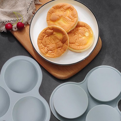 Fchil Silicone Egg Molds for Oven 2 Pcs, 4 Inch Silicone Muffin Top Pan Jumbo for Air Fryer, Nonstick Hamburger Bun Pans for Baking, Round Egg Mold for Breakfast Sandwiches Pie Tart Cake, Grey