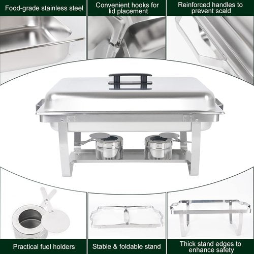 IMACONE Chafing Dish Buffet Set 2 Pack, 8 QT Rectangle & 5QT Round Stainless Steel Chafer for Catering, Chafers and Buffet Warmer Sets w/Food & Water Pan, Lid, Fuel Holder for Event Party Holiday