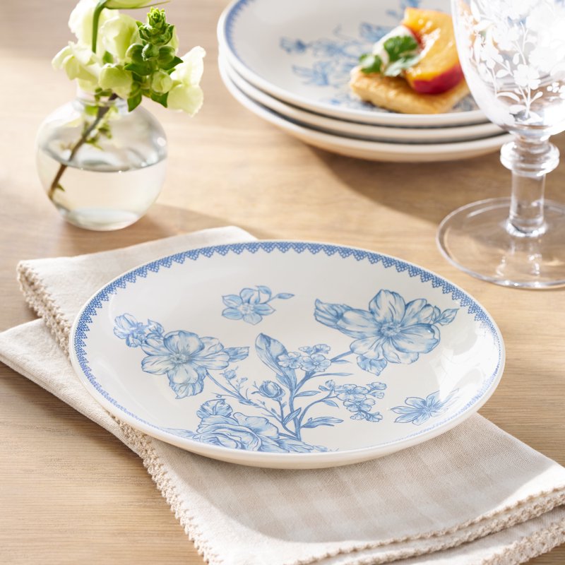 Stoneware Appetizer Plates Set of 6 - Blue Floral Design