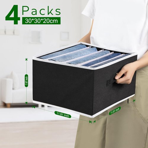 Homsorout Closet Organizers - 5-Cell Jean Organizer for Efficient Wardrobe Storage | Foldable Drawer Set (Black)