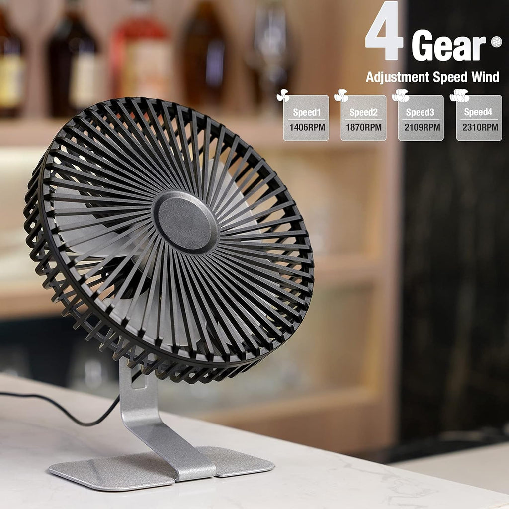 SLENPET USB Desk Fan - 6 Inch Ultra-Quiet Mini Fan with 4 Speeds & 90° Adjustment | Portable Silver Design for Home & Office