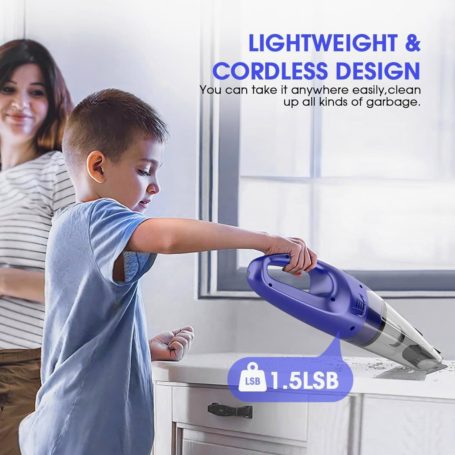 YOOHI Cordless Handheld Vacuum – 6000Pa Mini Cleaner with LED Light, 20-25 Min Runtime, USB Charging, 500ML Capacity