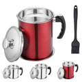 Kaemi 2.2L / 74OZ Bacon Grease Container with Strainer, Red Grease Keeper Can Oil Storage Catcher for Kitchen with Lid and Easy Grip Handle for Storing Meat Frying and Cooking Oil