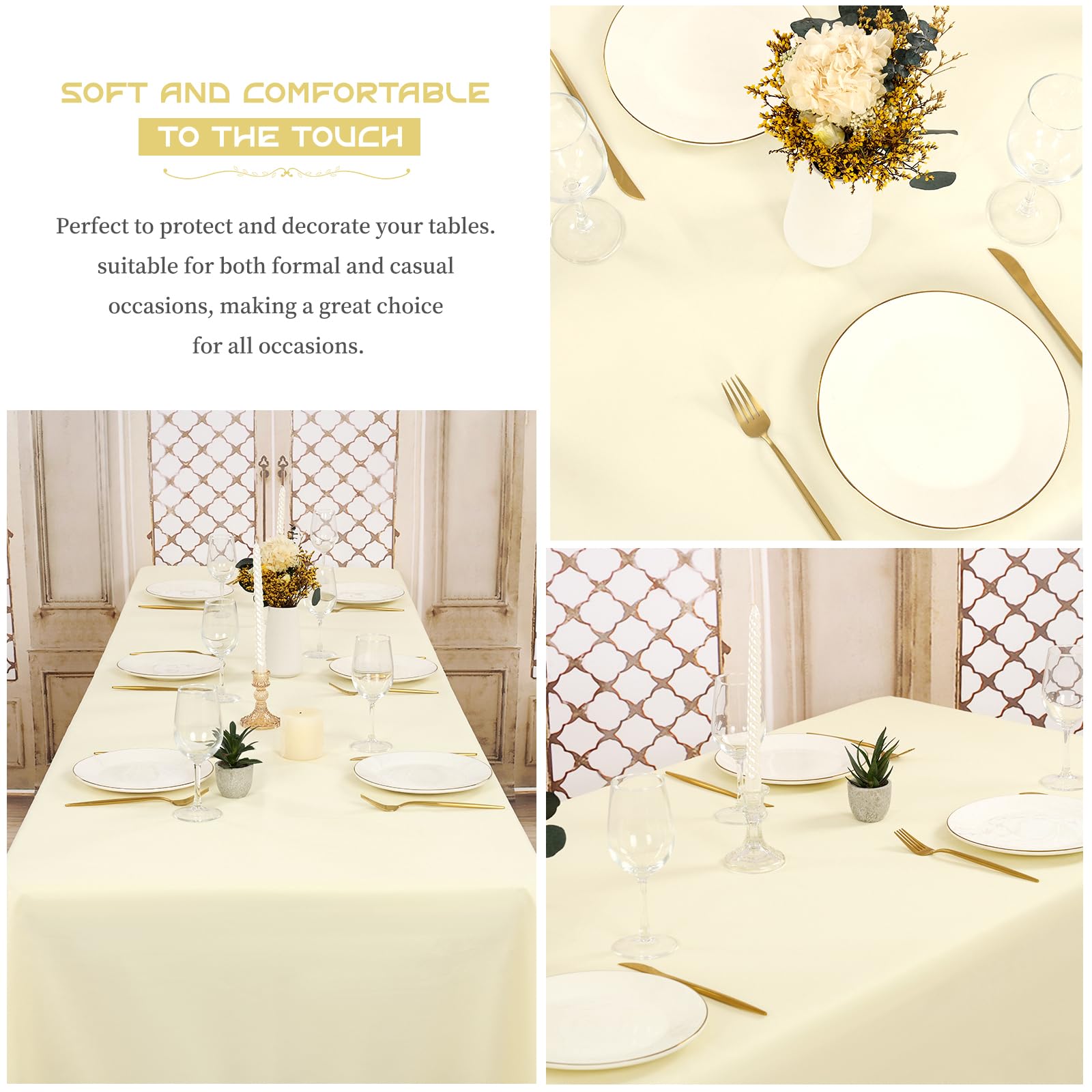 Showgeous 12 Pack Table Cloth Beige Tablecloth 60 x 102 Inch Table Clothes for 6 Foot Rectangle Tables, Wrinkle Resistant Washable Polyester Table Cover for Wedding Parties Banquet