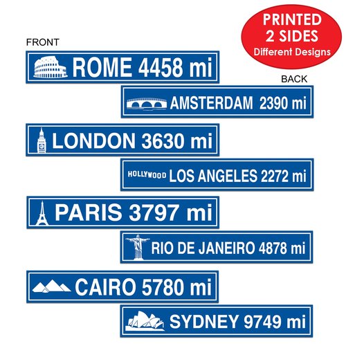 Beistle Travel Street Sign Cutouts Party Accessory Pack of 3