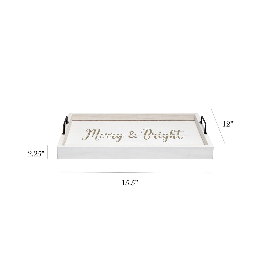 Elegant Designs HG2000-WMB Decorative Wood Serving Tray w/Handles, 15.50" x 12", Merry & Bright (Pack of 4)