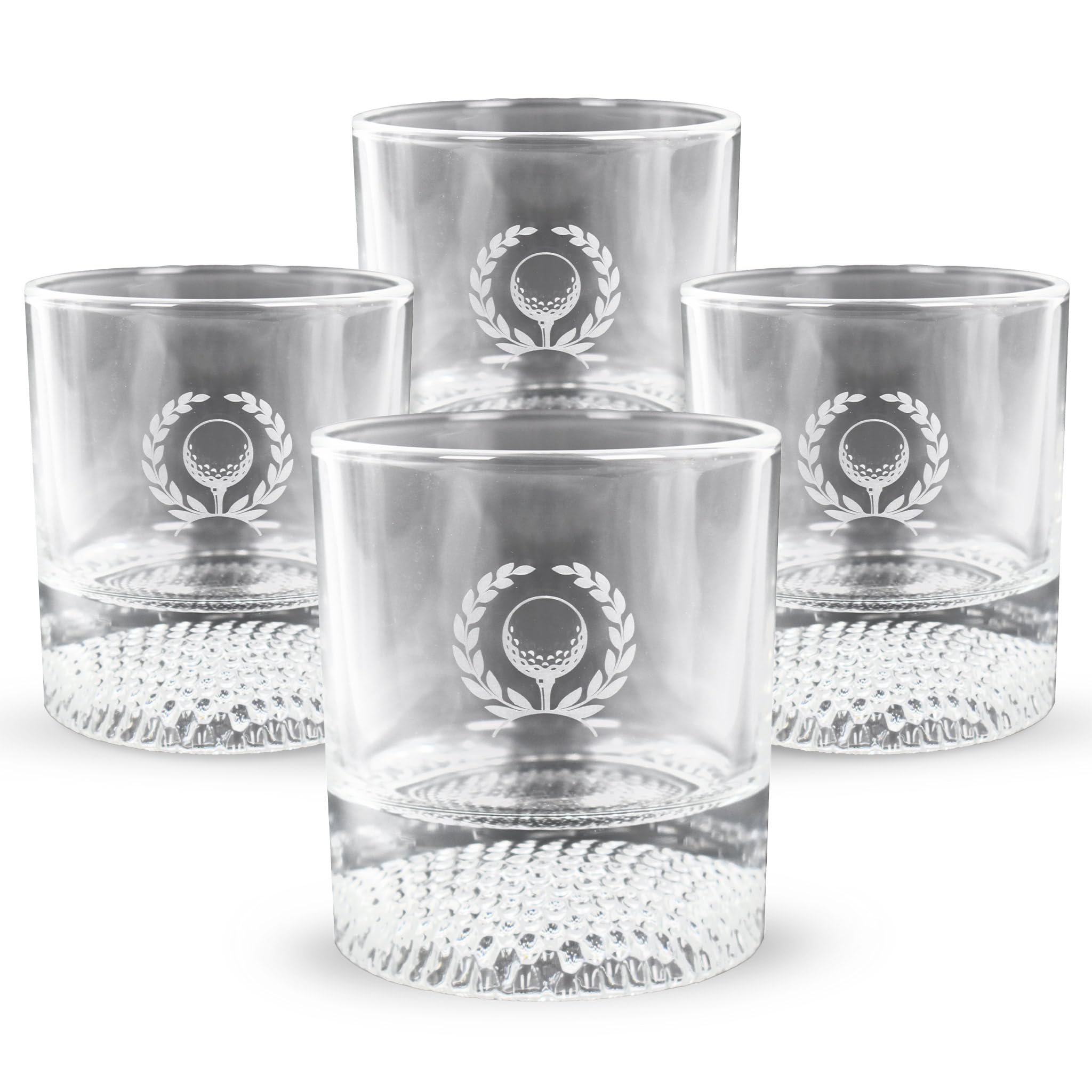 Izzo Golf Whiskey Glass Golf Ball Ice Set - Enjoy a Glass of Whiskey or Bourbon in a Rocks Glass with a Golf Ball Molded ice Cube, Golf Ball ice Cube Mold Included