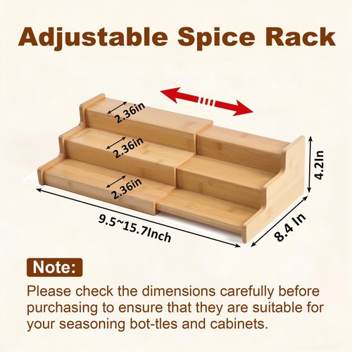 JinDoWin Spice Rack Organizer For Cabinet, Spice Organization For Cabinet, Spice Rack For Countertop,15.7 Inch Adjustable Seasoning Organizer Spice Organizer (1 Pack, Medium)