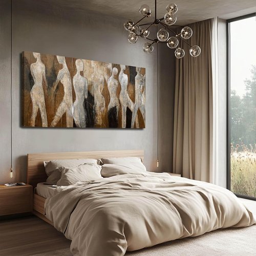 CHUDANHAO Graffiti Line Artwork - Brown Abstract Wall Art for Living Room | Large 29"x58" Decor