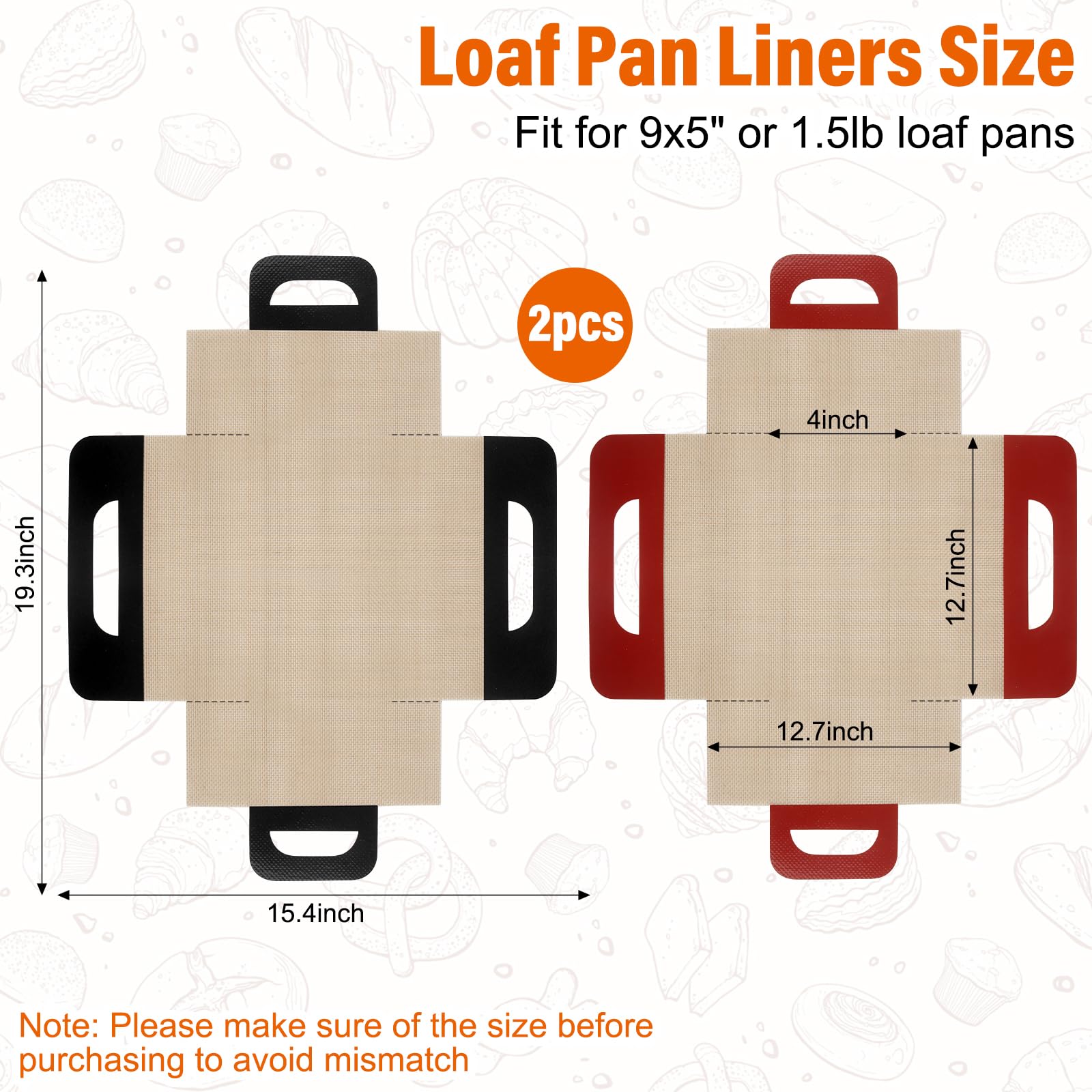 9"x5" Loaf Pan Liners with Long Handles - 2 Pack Silicone Bread Sling for Sourdough Baking, Reusable Non-Stick Bread Pan Liner for Easy Dough Transfer & Baking | Food-Grade Silicone Baking Mat(Black)