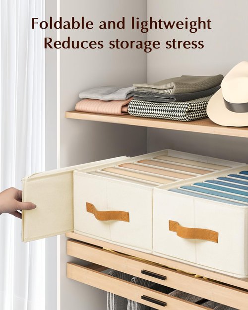 Homsorout Clothes Organizer - Foldable Fabric Jeans Storage with Handles | 6 Pack, Beige, 4/5/7 Grids