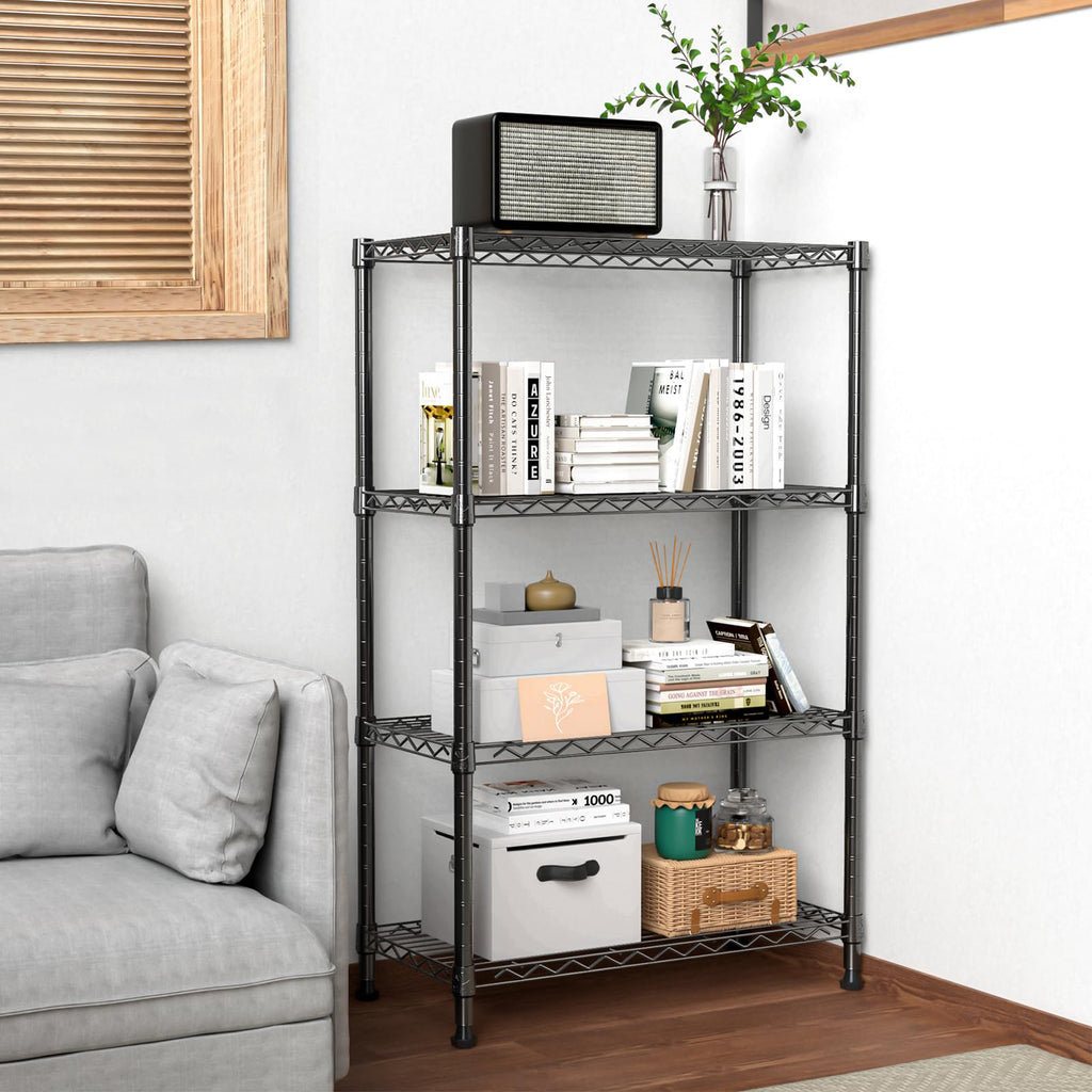 M MZG 1000 lbs Storage Shelving Steel Heavy Duty 4-Tier Utility Shelving Unit Steel Organizer Wire Rack for Home,Kitchen,Office (13.7" D x 29.5" W x 47.2" H)