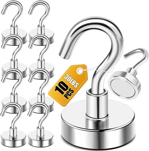 DIYMAG Magnetic Hooks - Heavy Duty 30lbs Strength | 10 Pack for Cruise Cabins, Kitchens & More