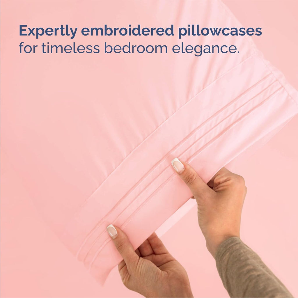 Queen Size 4-Piece Sheet Set - Comfy Cooling Bed Sheets | Luxury Hotel Quality - Soft, Wrinkle-Free, Deep Pockets - Oeko-Tex Certified - Baby Pink