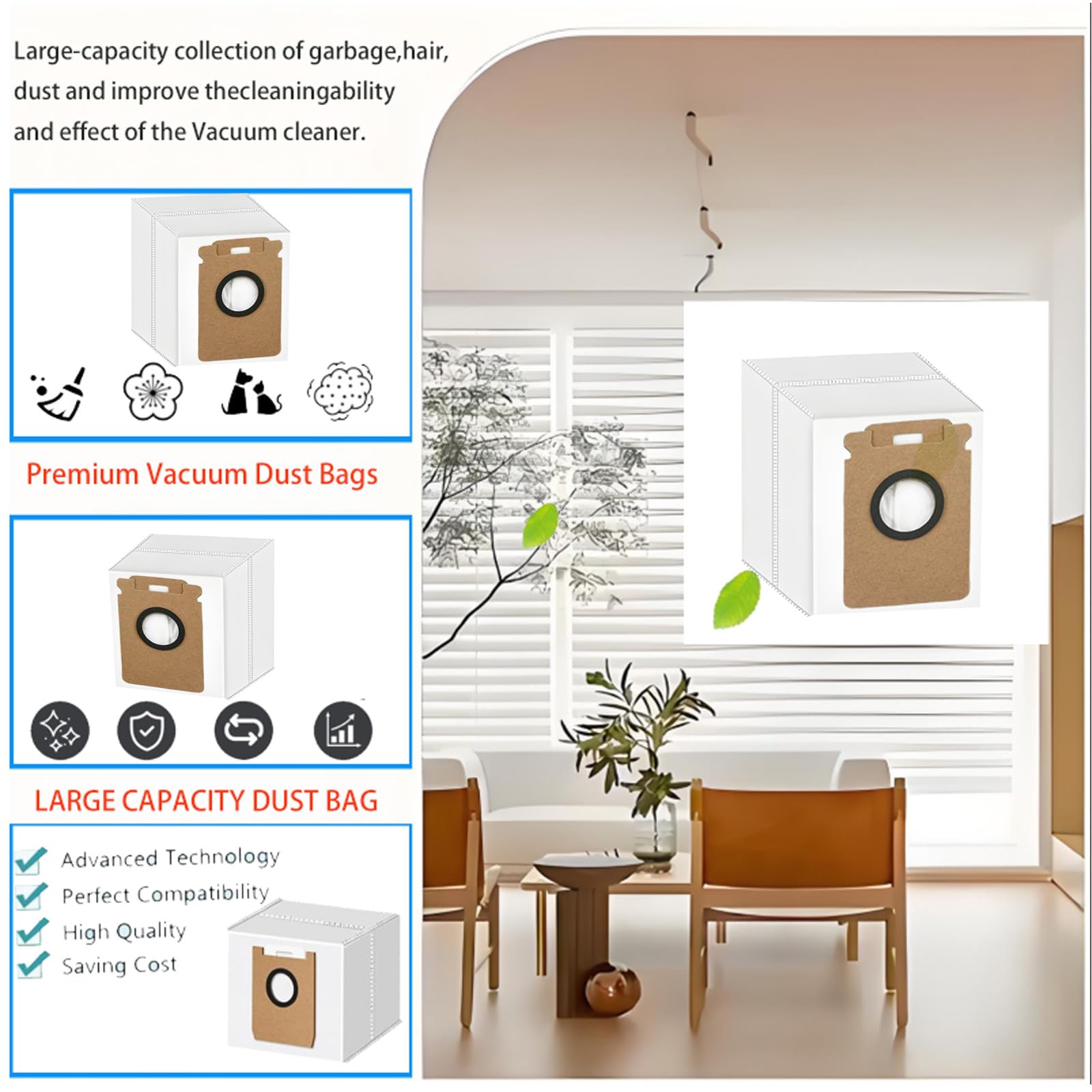 Replacement Dust Bags Compatible With Roborock H60 Hub / H60 Hub Pro / H60 Hub Ultra / H50 Ultra Cordless Vacuum Cleaner, 10 Pack Spare Parts Accessories