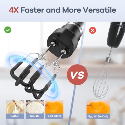 Ganiza Handheld Immersion Blender - 6-in-1 Electric Stick Blender with Stainless Steel Blade & 15 Speeds | Includes 800ml Beaker & 600ml Chopper