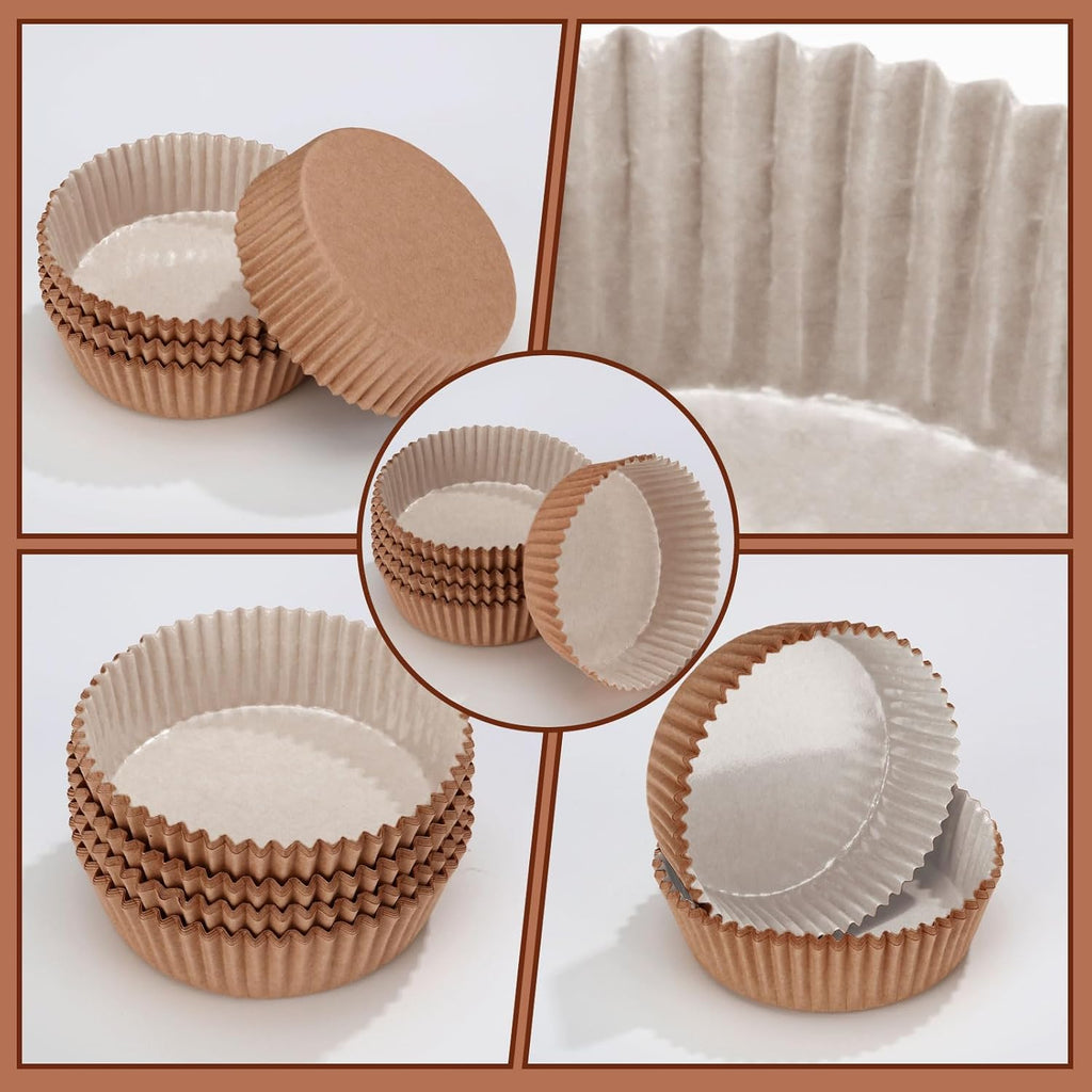 Uiifan Disposable Round Cupcake Liners - Microwave Safe Baking Cups for Snacks & Cakes | 50 Pack, Natural
