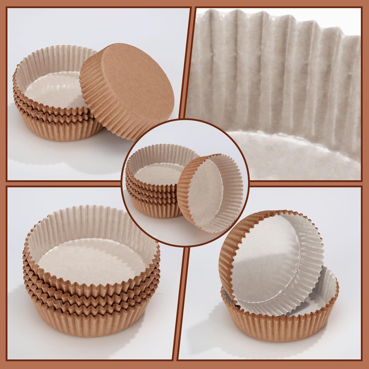 Uiifan Disposable Round Cupcake Liners - Microwave Safe Baking Cups for Snacks & Cakes | 50 Pack, Natural