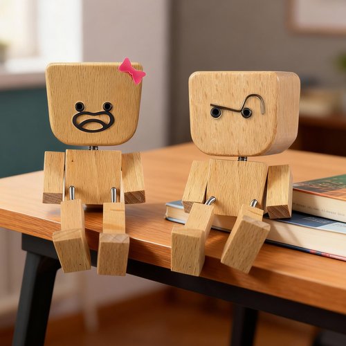 Shaking Feet Wooden Doll Couple, Shaking Wooden Man Figurine with 12 Changeable Magnetic Faces, Couples Gifts, Funny Cars Ornaments Wood Desktop Decor Gifts for Boyfriend Girlfriend, Valentines Day Gift