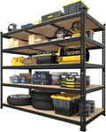 PrimeZone Heavy Duty Storage Shelves - 5-Tier Adjustable Metal Rack for Garage, Pantry, Kitchen | 48" x 24" x 72" - Black