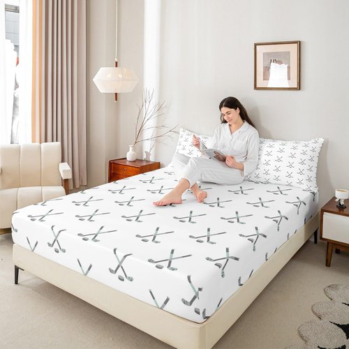 Feelyou Ice Puck Sports Game Sheets Set for Kids - Ice Hockey Bedding Set with Deep Pocket Fitted Sheet - Queen 4Pcs