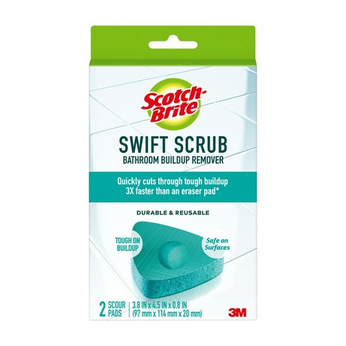 Scotch-Brite Swift Scrub Bath Cleaner Scrubbers, Soap Scum Remover for Cleaning Bathroom, Bathroom Scrubber Pads Safe for Tile, 2 Bathroom Cleaner Scrubbers