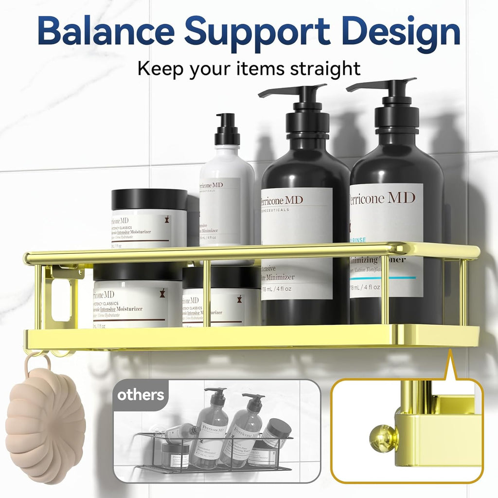 YASONIC Shower Caddy - No Drill Bathroom Organizer with Removable Hooks & Soap Holder | Rust Proof, 3 Pack, Gold