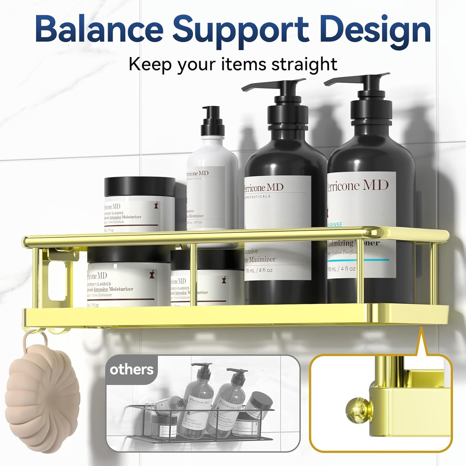 YASONIC Shower Caddy - No Drill Bathroom Organizer with Removable Hooks & Soap Holder | Rust Proof, 3 Pack, Gold