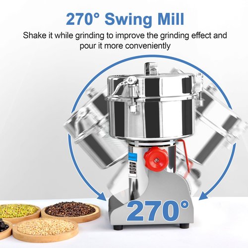 Greatrue 750g Electric Grain Mill Grinder, 304 Stainless Steel Flour Mill, 2800W High Speed Spice Grinder, Electric Grain Mill for Dry Wheat, Oats, Corn, Pepper and Coffee Beans