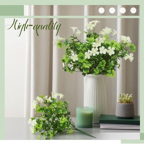 6 Bunch St Patricks Day Decoration Artificial Shamrock Plant for Faux Shamrock Pick Flower Stem Irish Clover Silk Floral Fake Green Leaf Realistic Flower Arrangement DIY Vase Home Table Decor(Elegant)