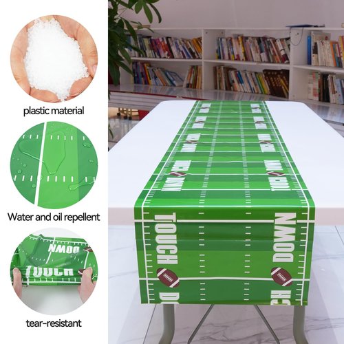 6 Pcs Plastic American Football Court Table Runners, Football Birthday Party Decoration Touch Down Tables Runner Centerpieces Decor for Game Day Boy Men Birthday Supplies, 14in x 108in