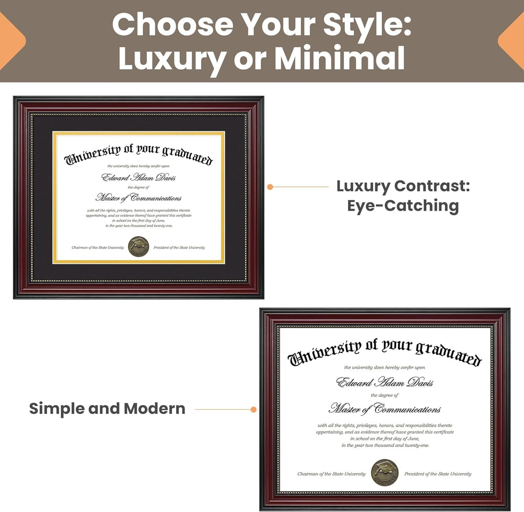 Upsimples Diploma Frame - Classic Wood Grain with Gold Beading | 8.5 x 11 or 11 x 14 Size Options, Perfect Graduation Gift