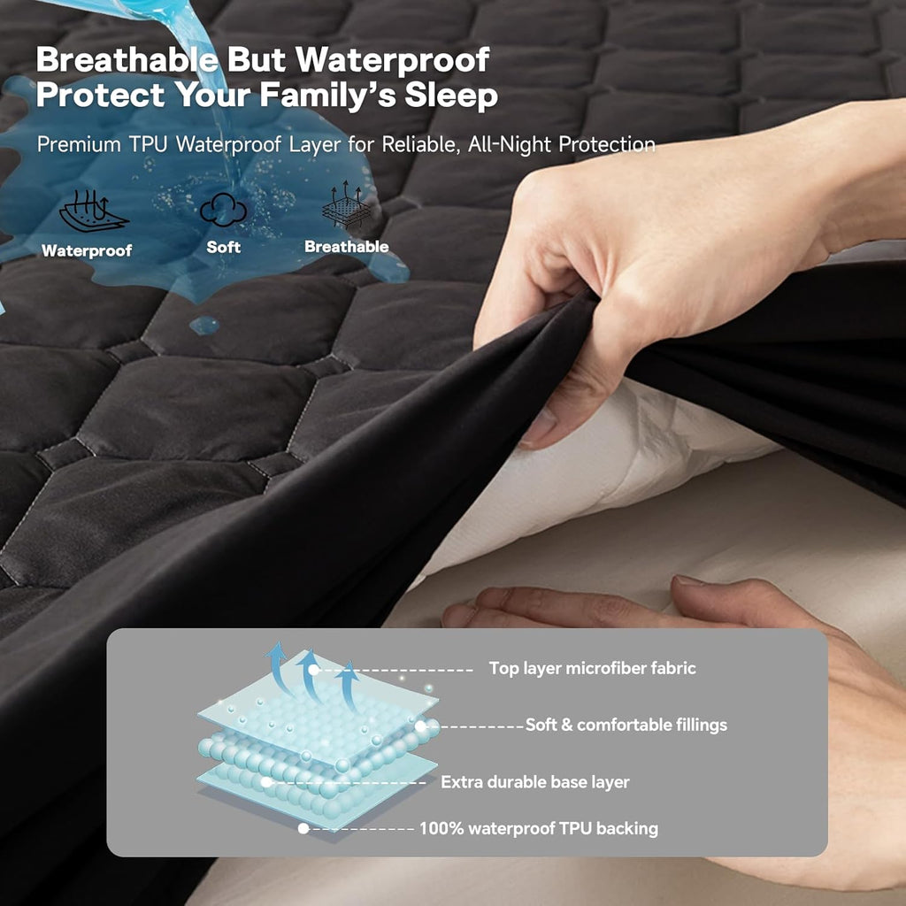 Skiennix Waterproof Twin Mattress Protector - Lab Tested Leakproof, Oeko-TEX Certified, Breathable & Noiseless | 18" Deep Pocket, Machine Washable (Black)