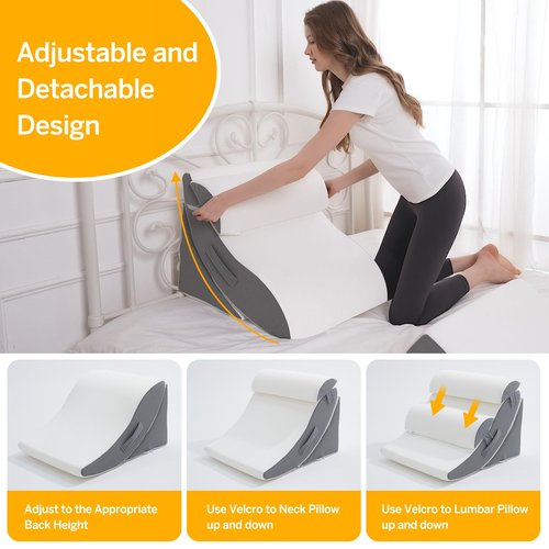 Ziixmile Wedge Pillow Set for After Surgery – 4PCS Orthopedic Bed Wedge Pillows for Sleeping – Adjustable Memory Foam Triangle Support for Back Pain Relief, Acid Reflux & Recovery (Grey)