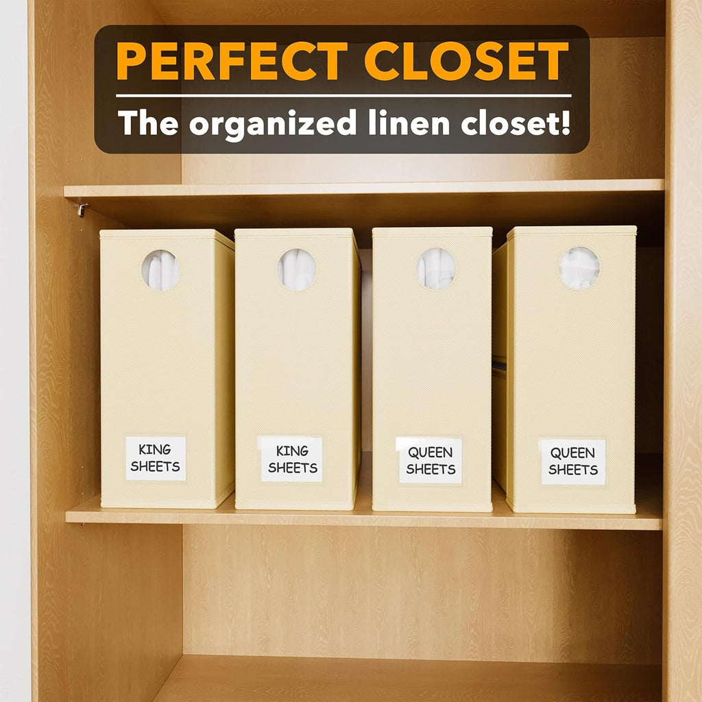 SpaceAid Bed Sheet Organizers - Foldable Linen Closet Storage with Window | XL for Queen & King Size, Beige