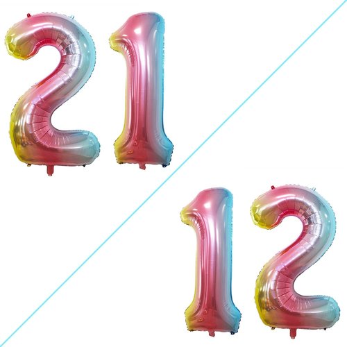 GOER Jumbo 12 & 21 Balloons - 42 Inch Foil Helium Birthday Decorations | Rainbow Party Decor