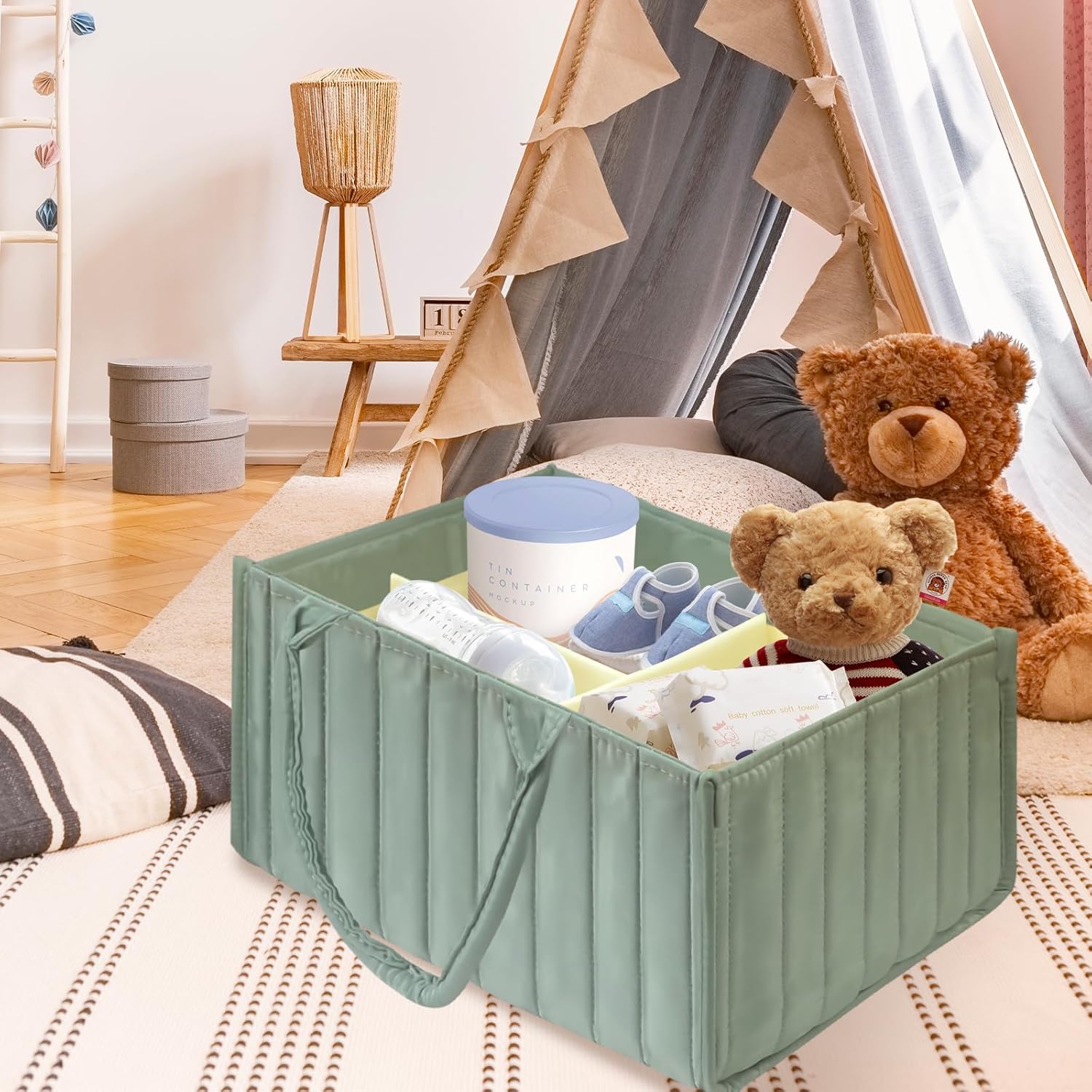 Skiennix Baby Diaper Caddy Organizer - Stylish Nursery Storage Bin for Diapers & Wipes | Perfect Baby Shower Gift
