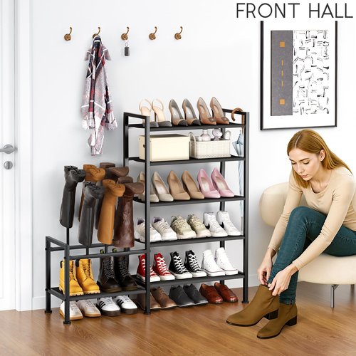 Homsorout Shoe Rack Organizer and Storage - 5 Tier Metal+Non-Woven Fabric Shoe Rack with Boot Storage & Side Any Combination - Space Saving Shoe Shelf for Entryway, Bedroom, Garage, Small Spaces