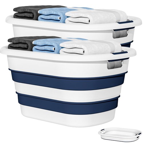 43L(11.5Gallon) Collapsible Laundry Baskets plastic, Pop Up Laundry hamper/Storage Container, Foldable Laundry Basket with Large Capacity,Sturdy,Space Saver (Blue, 2 Packs)