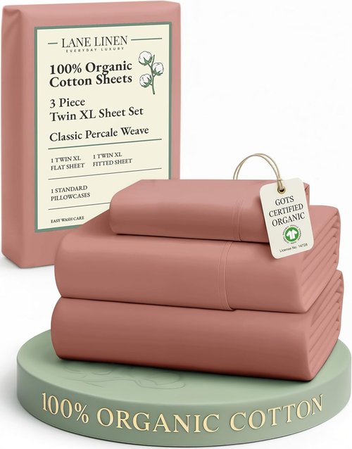 LANE LINEN 100% Organic Cotton Twin XL Sheets Set - Ultra Soft & Breathable 3-Piece Bedding in Rose Dawn