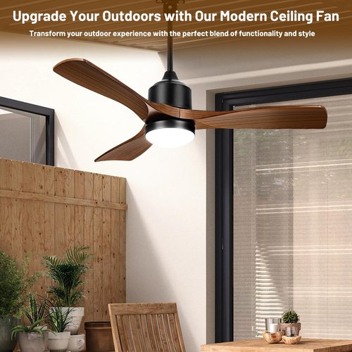 AMZATYI 42 Inch Gazebo Fan - Smart Plug-in Outdoor Ceiling Fan with Light & Remote, IP65 Wet Rated, 16ft Cord, App Control for Patio, Pergola, Deck, Brown