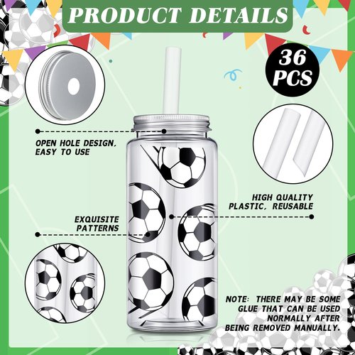 Domensi 36 Pack 14.2 oz Soccer Plastic Cups Soccer Party Favors Team Gifts Plastic Tumbler with Lid and Straw Bulk Clear Reusable Juice Bottle for Birthday Sport Themed Party Supplies for Team Fan