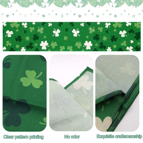 St. Patrick's Day Table Runner 72 x 13 Inch St. Patrick's Day Table Centerpieces Cover White Green Shamrocks Theme Decor for Irish Holiday Celebration, Home, Party, Saint Patricks Decorations