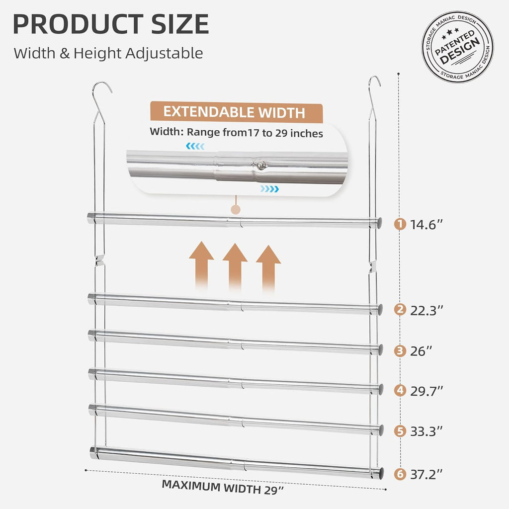 Storage Maniac Adjustable Closet Hanging Rod - Space-Saving Organizer | 2 Pack Chrome