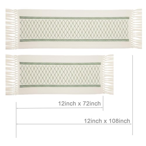 Hibate Sage Green Boho Table Runner for Home Decor Macrame Farmhouse Rustic Table Decoration for Living Room Bridal Shower Wedding Dinner Party Christmas New Year's (12" x 72")
