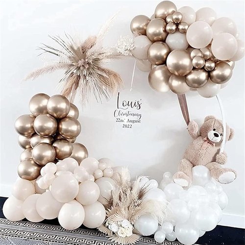 Champagne Gold & White Balloons - 60 Pcs Beige, Metallic Gold & Pearl White for Birthday & Wedding Decor