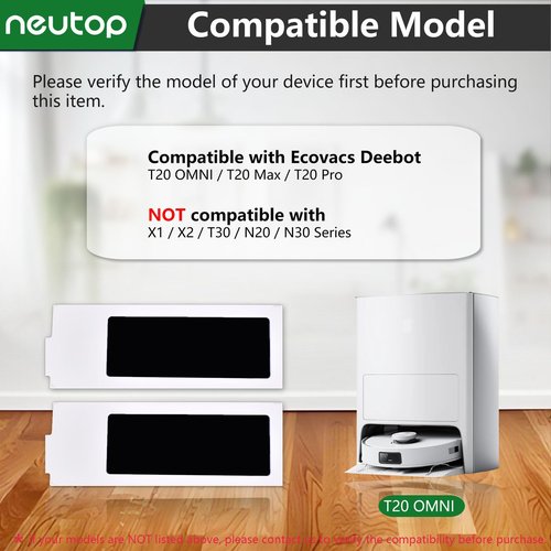 Neutop Replacement Filter Sets Parts Compatible with Ecovacs Deebot T20 Omni, T20 Max/Pro, Robot Vacuum Accessories, 12-Pack.