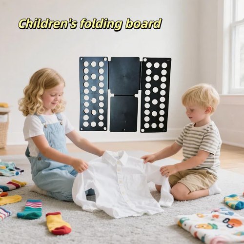 Kids Clothes Folding Board for Children Only (Up to 48"/120cm | Age 2-8 Ref), Foldable Laundry Organizer & Quick Clothes Folder for Home （black）