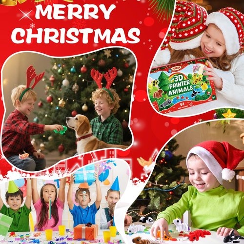 JOICEE 2025 Christmas Advent Calendar with Mini 3D Print Animals, 24 Days Mini Animal Figurines Toys Set Xmas Articulated Flexible Fidget Gifts for Kids Boys Girls Christmas Party Favors
