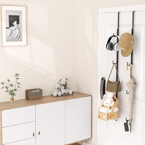 HapiRm Over Door Hat Rack - 8 Hook Organizer for 40 Caps | Stylish Storage Solution in Black
